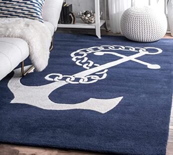 Luxurious Tufted Carpet with Blue Anchor Pattern