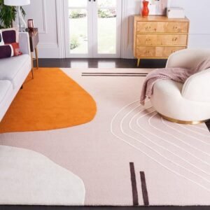Elegant Multicolor Stripes on White Tufted Carpet: A Stylish Addition to Your Home