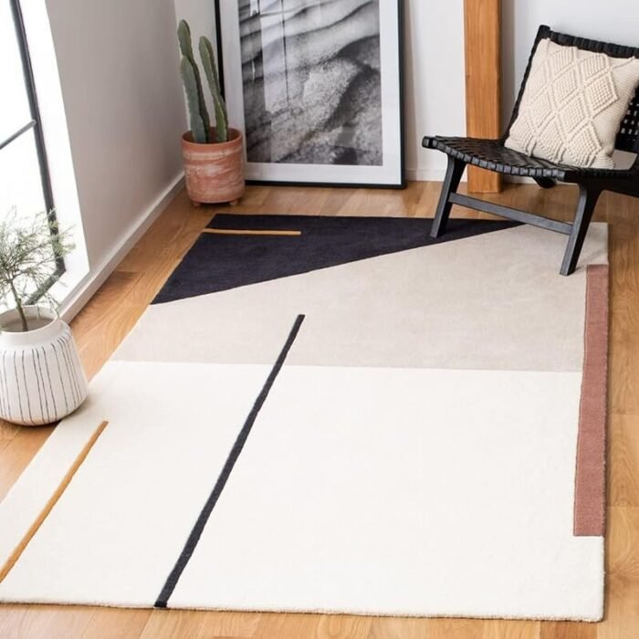 Elegant Multicolor Stripes on White Tufted Carpet: A Stylish Addition to Your Home handmade rug - Indian Carpets