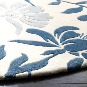 Elegant Blue Flower and Branches Pattern Round Tufted Carpet