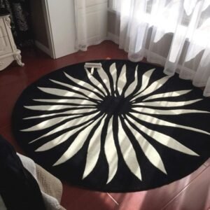 Elegant Black and White Sunflower Pattern  Round Tufted Carpet