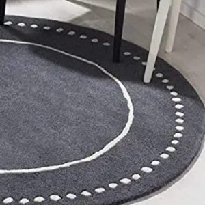 Elegant Black Round Touted Carpet with Circular Strips