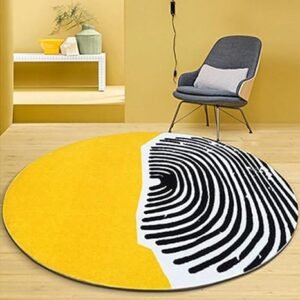 Enhance Your Space with a Black, Yellow, and White Semi Pattern Round Tufted Carpet