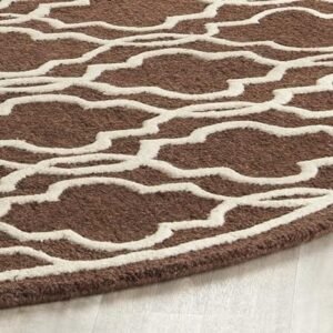 Elegant Light Brown and White Webical Pattern Round Tufted Carpet