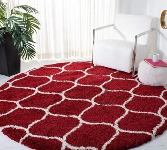 Luxurious Ivory Red Round Shaggy Carpet: A Touch of Elegance