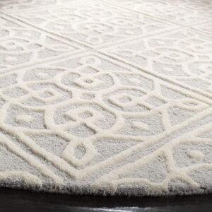 Elegant Light Grey and White Patterned Round Carpet