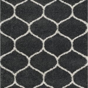 Elegant Comfort: Black and White Web Shaped Pattern Shaggy Carpet