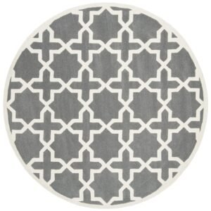 Elegant Light Grey and White Stat Pattern Round Touted Carpet