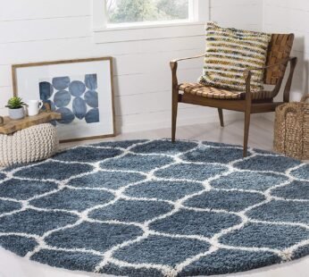 Elegant Comfort: Slate Blue Ivory Round Shaggy Carpet
