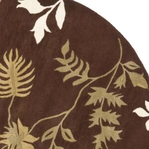Charming Brown and White Leaf Branches Pattern on Round Tufted Carpet