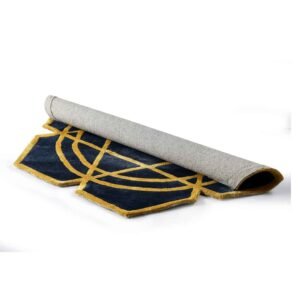 Elegant Blue Art Silk Geometric Non-Shape Carpet for Modern Homes