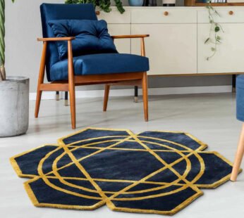 Elegant Blue Art Silk Geometric Non-Shape Carpet for Modern Homes