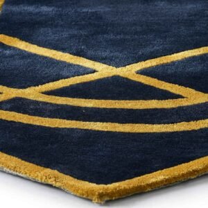 Elegant Blue Art Silk Geometric Non-Shape Carpet for Modern Homes