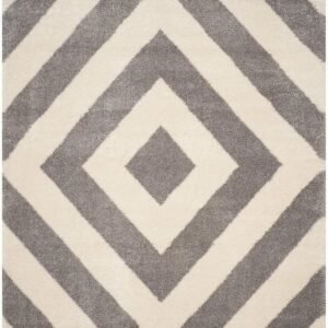Elevate Your Interior with the Grey and White Square Pattern Shaggy Carpet
