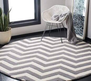 Luxurious Tufted Round Carpet in Grey Zigzag Pattern