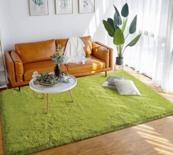 Luxurious Plain Green Grass Design Shaggy Carpet