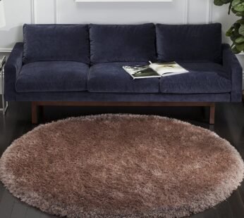 Enhance Your Space with a Plain Solid Brown Round Shaggy Carpet