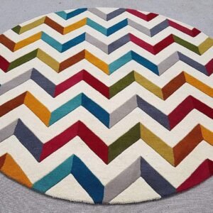 Elevate Your Space with Our Luxurious Tufted Round Multicolor Zigzag Rug