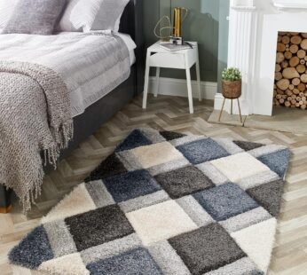 Premium Triangle Shaped Shaggy Carpet With Navy and White Box for Elegant Interiors