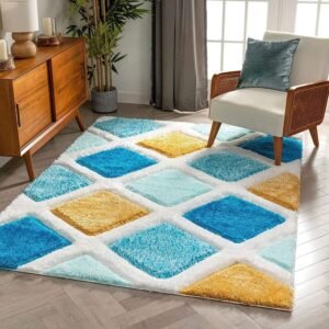 Stylish and Comfortable: Colorful Box Pattern Shaggy Carpet
