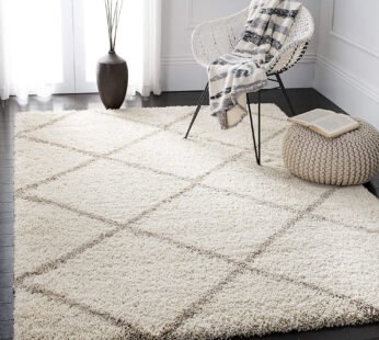 Elegance and Comfort: beige Shaggy Carpet with Brown Strips