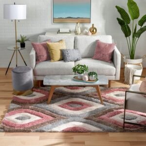 Enhance Your Bedroom Ambiance with Soft Shaggy Pink and Grey Fur Rugs