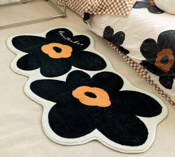 Enhance Your Home with a Premium Quality Irregular Tufted Rug – Black Flower