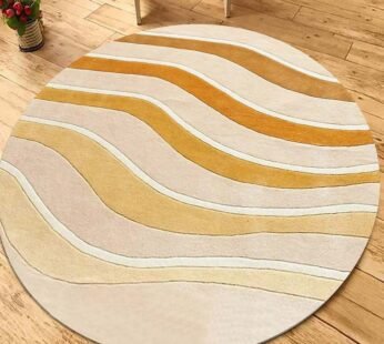 Elevate Your Space with Luxurious Tufted Round Carpets Featuring Yellow Strips