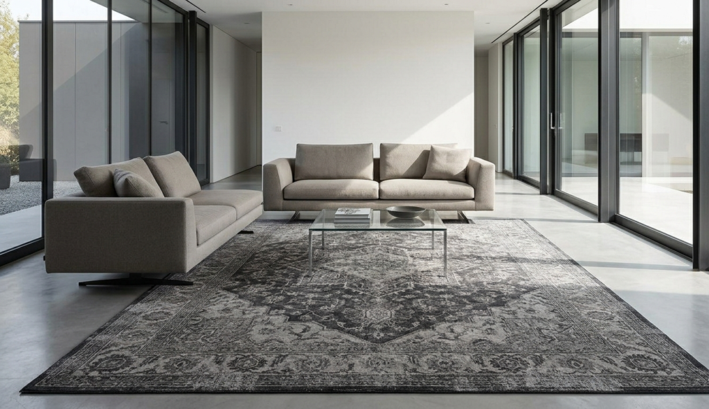 Distressed mcm rug design in a 9x12 wool carpet size for modern premium interiors.