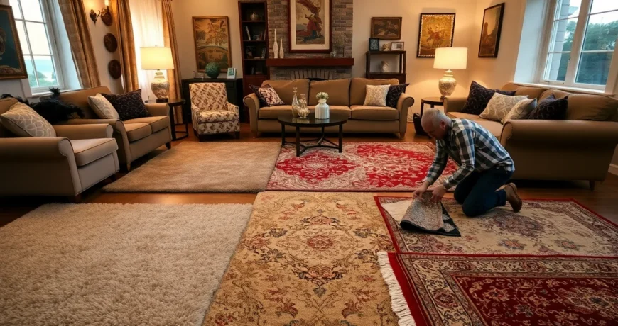 Luxury hand-knotted Indian carpet in a modern living room with an 8x10 rug layout under designer furniture.