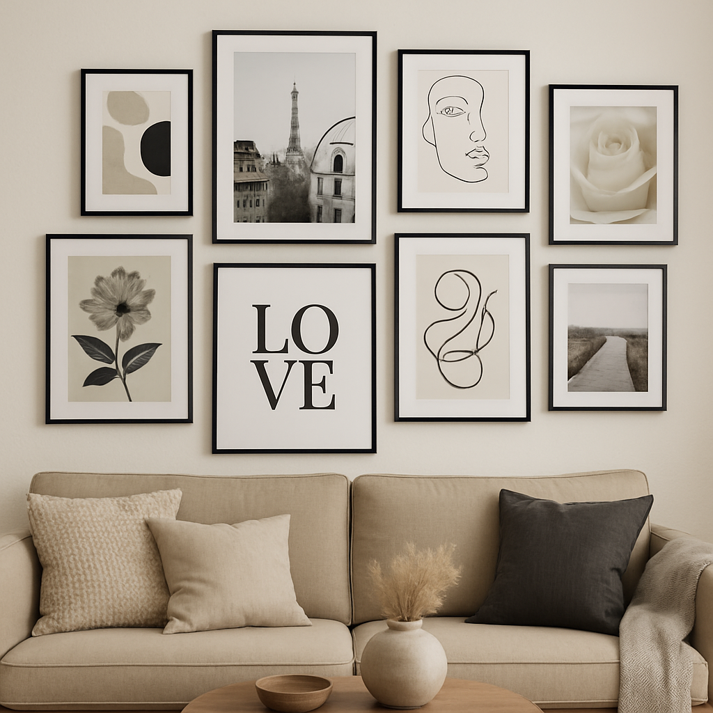 Cozy Living Room Design: Transform Your Space 5 A stylish gallery wall hung perfectly at eye level over a comfortable sofa