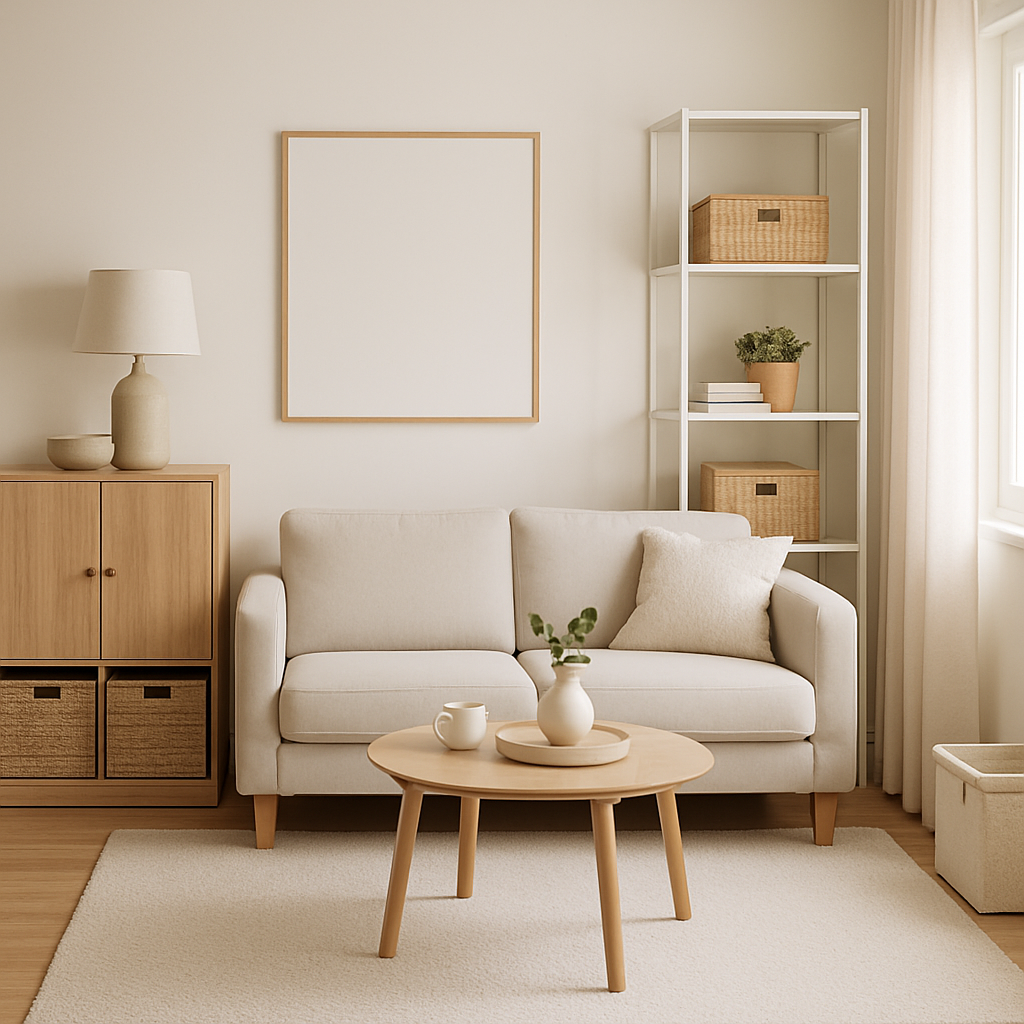 Cozy Living Room Design: Transform Your Space 6 A beautifully organized, clutter-free living room featuring smart storage solutions