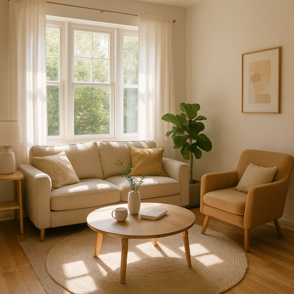 Cozy Living Room Design: Transform Your Space 2 A bright and cozy living room featuring comfortable seating and natural light