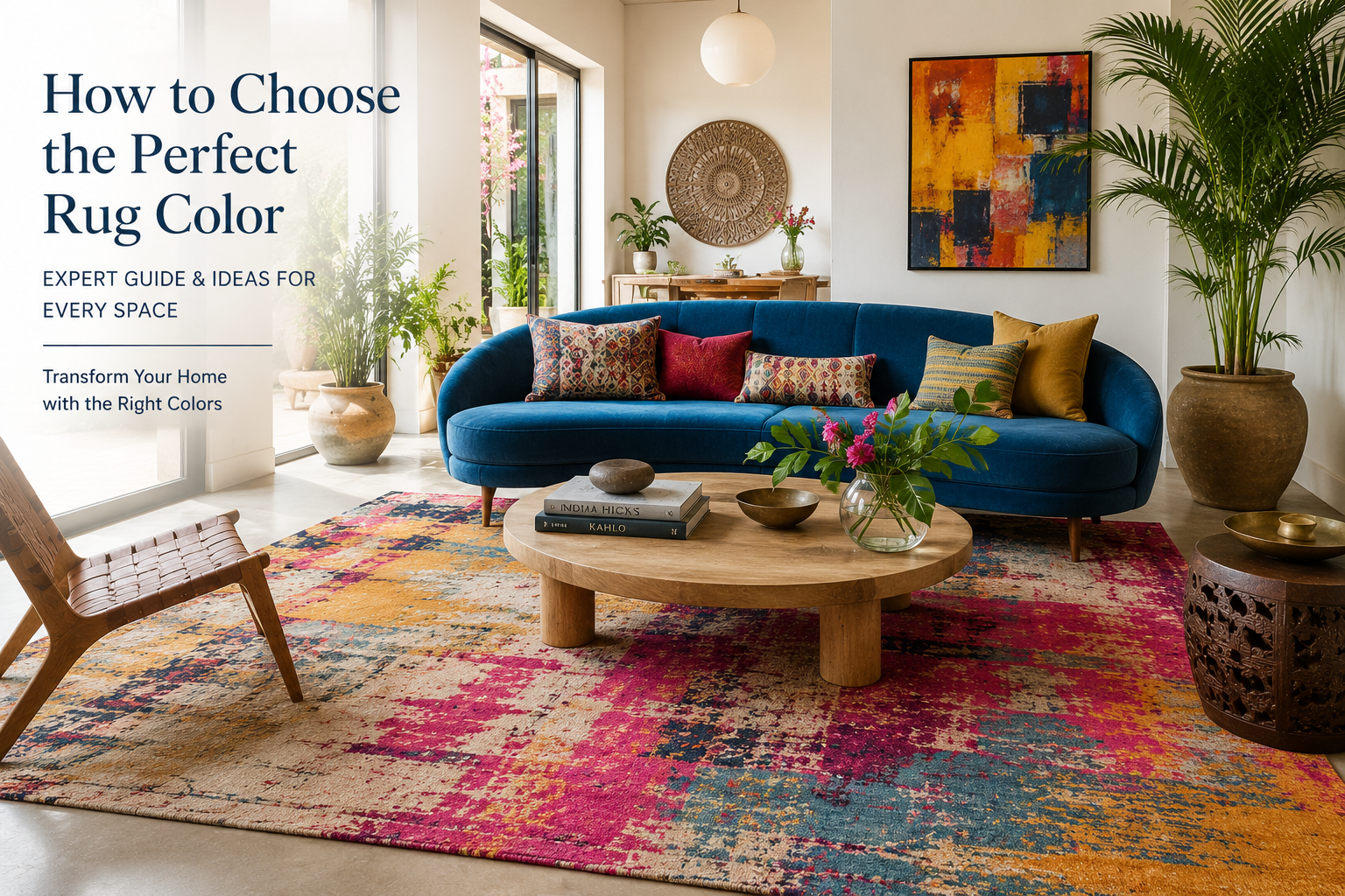 How to Choose a Rug Color with a Vibrant Handmade Area Rug in a Modern Living Room