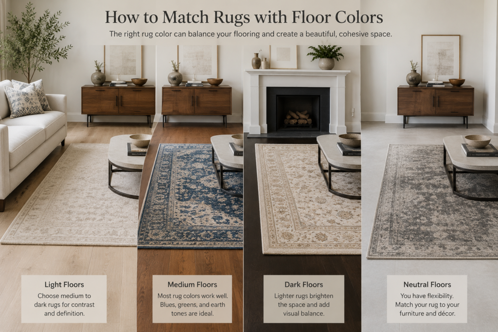How to Choose a Rug Color: 5 Expert Tips for a Beautiful and Balanced Home 4 How to Match Rugs with Floor Colors Using Handmade Area Rugs and Different Flooring Styles
