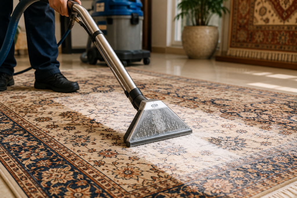 professional cleaning of handmade wool rug after coffee stain