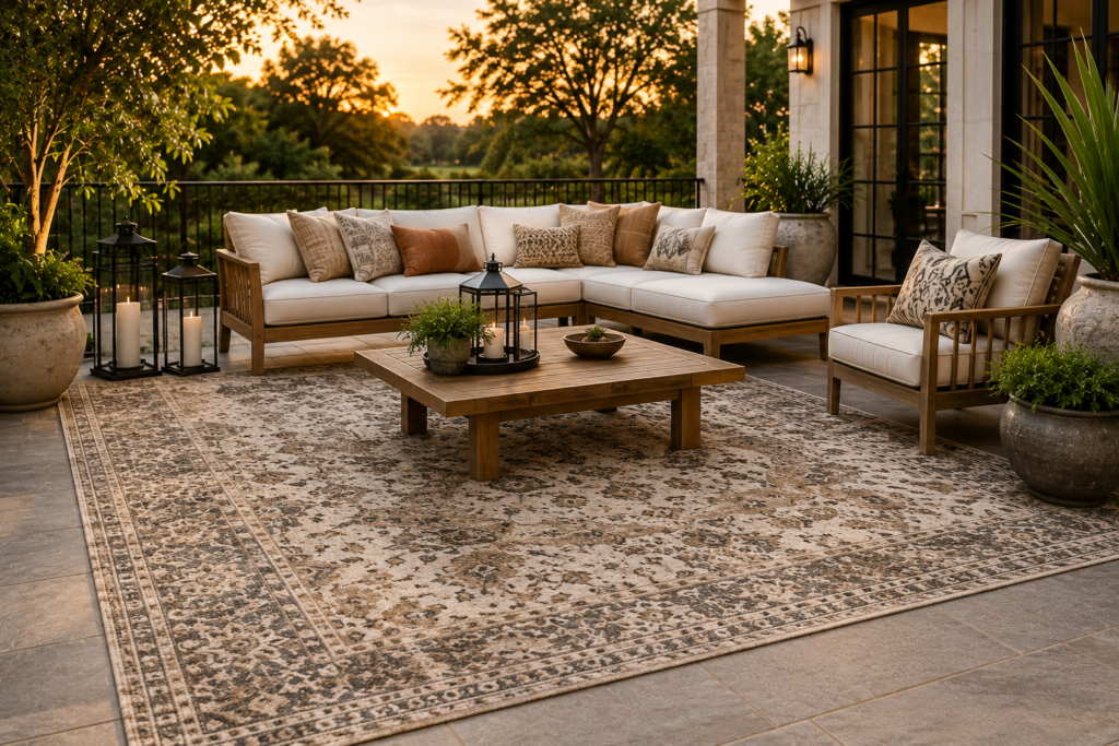 Sunny patio retreat at golden hour
