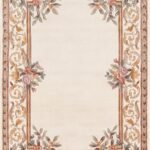 Rosavelle luxury hand tufted New Zealand wool floral border carpet featuring elegant ornamental vines and bouquets in ACCENT CREAM, BLUSH PINK, GOLD, LIGHT BROWN and Slate Gray by Indian Carpets