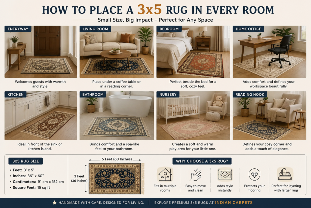 Handmade 3x5 rug in a modern living room by Indian Carpets