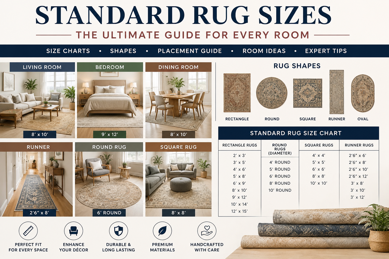 Standard rug sizes guide for living room bedroom dining room hallway and kitchen