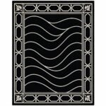 Ondevia black and ivory hand tufted carpet with flowing wave lines and a detailed geometric border