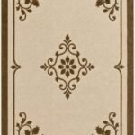 Ornella hand tufted floral carpet with cream background, brown ornamental border, and elegant central floral detailing