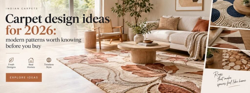 Carpet design ideas for 2026 featuring a floral rug in a warm modern living room