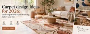 Carpet design ideas for 2026 featuring a floral rug in a warm modern living room