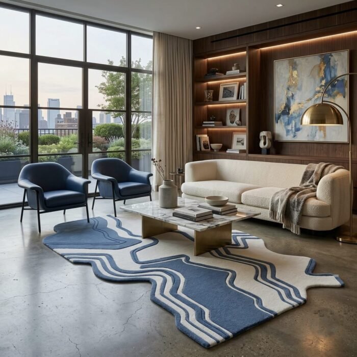 Azure Contour Rug handmade rug - Indian Carpets