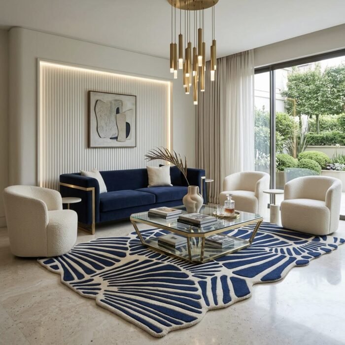 Navy Shellburst Rug handmade rug - Indian Carpets