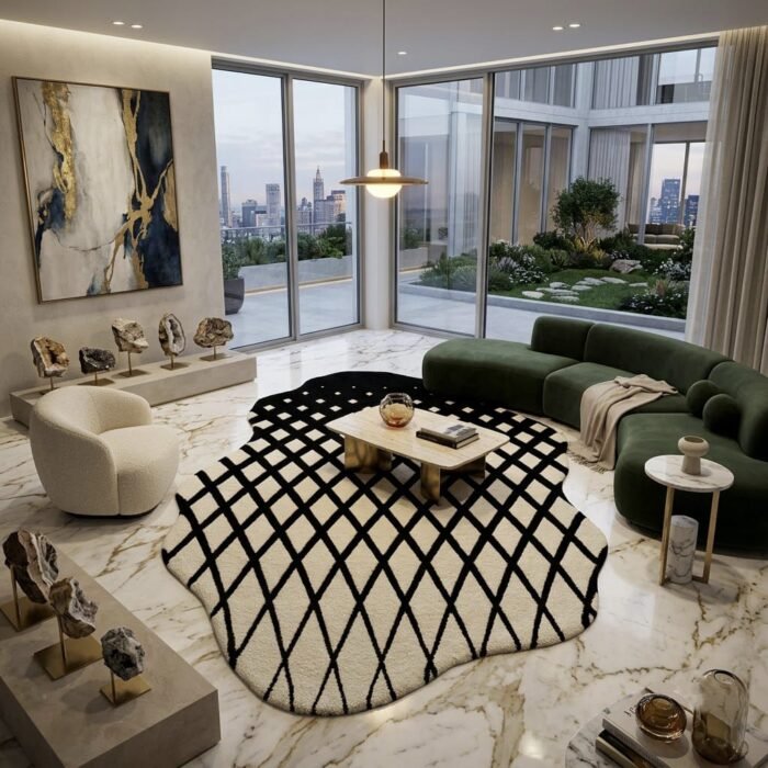Noir Lattice Rug handmade rug - Indian Carpets