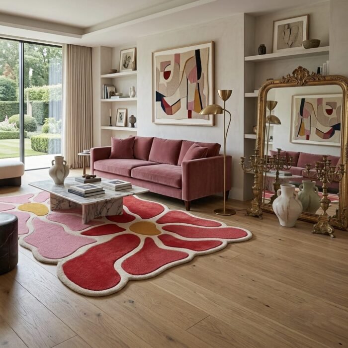 Red Pink Floral Rug handmade rug - Indian Carpets
