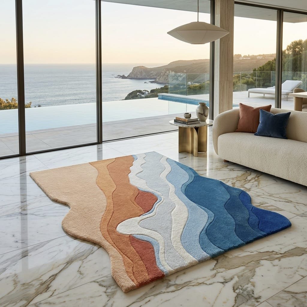 Blue Coastal Wave Rug