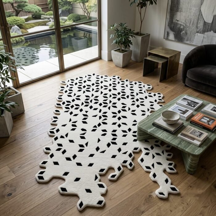 Ivory Cipher Rug handmade rug - Indian Carpets
